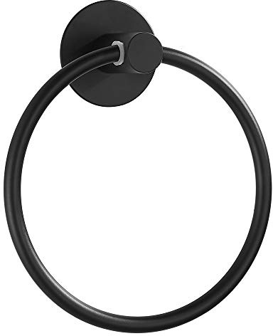 Wopeite Towel Ring Self Adhesive Towel Rail Chrome Towel Holder Stainless Steel, Wall Mounted Hand Towel Holder Rustproof for Bathroom Accessories (Black)