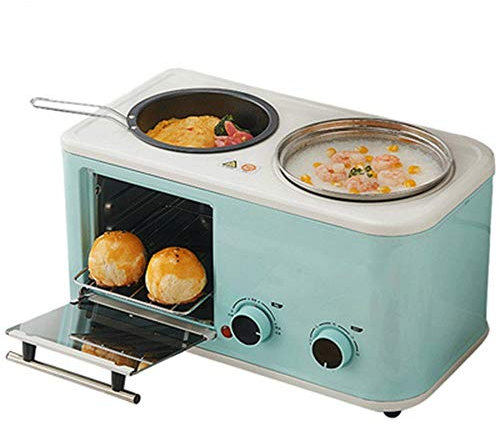 Electric 3 in 1 home breakfast machine mini bread 5L toaster oven omelette pan frying pan hot pot boiler food steamer (BLUE)