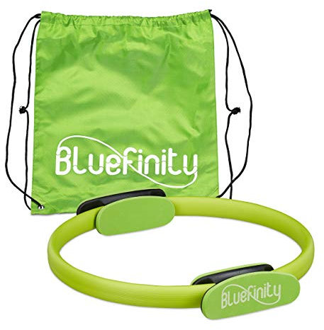 Bluefinity 2 x Pilates Ring mit Übungen, Doppelgriff, gepolstert, Widerstandsring Yoga, Fiberglas, Fitness Ring Ø 37 cm, grün