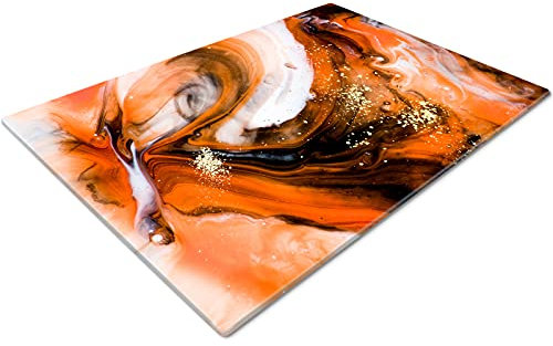 Glass Chopping Board 50 x 40 | Kitchen Worktop Protector | Multifunctional Cutting Board | Work Top Savers | Kitchen Accessories | Extra Large | Orange White Gold