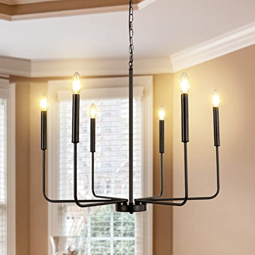 LynPon Kronleuchter Modern Schwarz Vintage Landhaus 6 Flammig Pendelleuchte Metall Industrial Eisen Hängelampe Retro Hängeleuchte für Wohnzimmer Schlafzimmer Küche