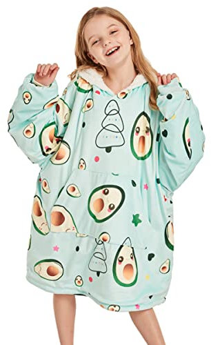 Kinderdecke, Hoodie, übergroß, kuschelig, flauschig, Sweatshirt, Fleecedecke mit riesiger Tasche, weich, warm, gemütlich, SherpaKapuzenpullover, tragbare Decke für Teenager, Mädchen, Jungen, Avocado