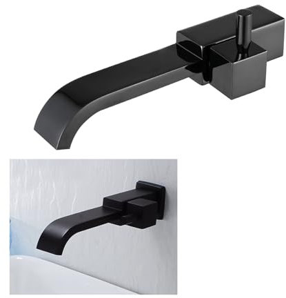 Robinet D'eau Mural Simple Robinet D'eau Froide Design Incurvé Cuivre de Haute Qualité Noir Mat Mural Flexible Bec Rotatif Robinet D'évier