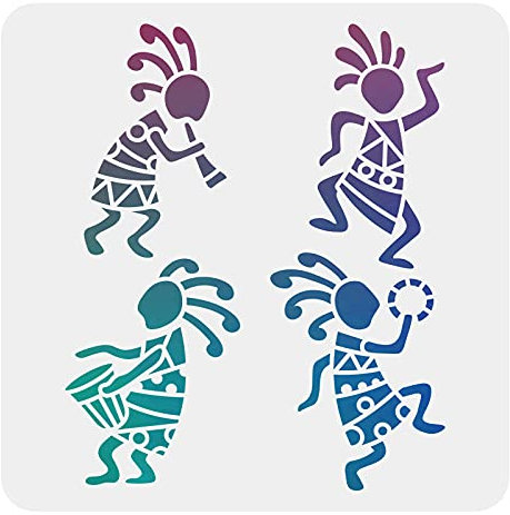 FINGERINSPIRE Afrikanische Stammes-Schablone 30x30cm Wiederverwendbare Stammes-Wandmalerei-Schablonen-Vorlage Weiß Kokopelli-Schablonenmalerei Auf Holz-Leinwand-Papier (Weiß)