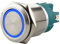 SeKi Edelstahl Drucktaster Ø22mm tastend flacher Kopfform farbig beleuchtetem LED Ring in blau Schraubanschluss; Klingeltaster