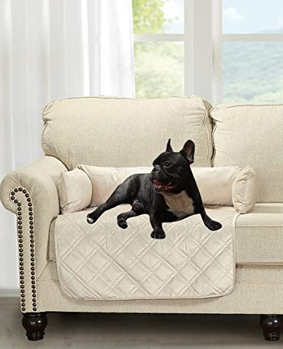 Brilliant Sunshine Premium Haustier-Sofa, seidiger Samt, rutschfest, wasserdicht, waschbar, Couchschutz mit abnehmbaren Nackenrolle, Möbelbezug für Haustiere, Hunde, Katzen, Größe M, Beige