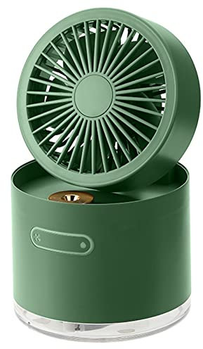 Ventilatore USB Potente Ricaricabile Silenzioso Desktop Piccolo Mini 2 in 1 Ventola a Spruzzo Portatile Luce Notturna Leggera Portatile Humidificatore Portatile per Casa Comodino da Lett(Color:Verde)