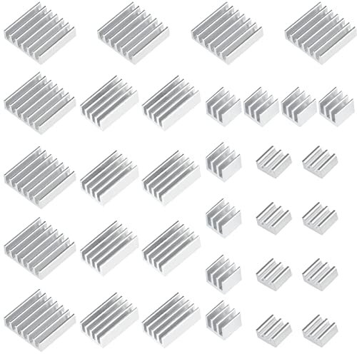 Yicaam 32 Stück (8er Set) Kühlkörper für Raspberry Pi 4B Aluminium Kühlkörper-Kühler-Kühlkit mit wärmeleitendem Klebeband 4 Modell B, silver