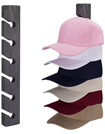 keletop Hat Rack for Wall Baseball Cap Organizer Hanger (2 Pack) Modern Wooden Hat Holder Wall-Mounted Caps Display for Closet Door Bedroom Entryroom Laundry (Gray)
