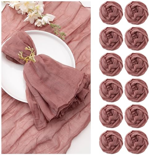 Seihtuch-Servietten, 50,8 x 50,8 cm, Dusty Rose, Gaze, Stoff, Mehrzweck-Tischservietten mit Falten, für Muttertag, Abendessen, Hochzeit, Party, Altrosa, 12 Stück