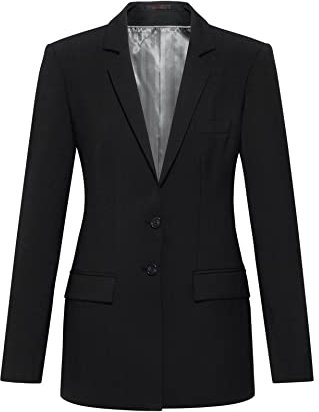 GREIFF Damen-Langblazer RF Premium Regular Fit, 2-Knopf, 2 Pattentaschen, 1 Brustleistentasche, 1 Reißverschluss-Innentasche, Seitenschlitze, Farbe: Schwarz, Größe: 42
