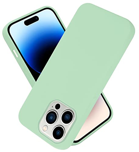 Cadorabo Hülle kompatibel mit Apple iPhone 14 PRO Hülle Silikon Handyhülle für iPhone 14 PRO Case aus flüssigem Silikon- Kratzfeste und stoßfeste dünne TPU Schutzhülle - Liquid HELL GRÜN