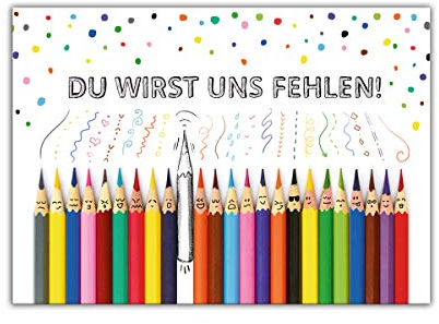 Abschiedskarte für Kollegen Kollegin Lehrer für Jobwechsel Rente Ruhestand Kündigung Firmenwechsel Klappkarte mit Umschlag in XXL-Format A4 Stifte