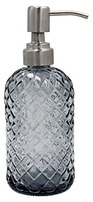 SDlumeiy 453.6 g Seifenspender mit 304 rostfreier Edelstahl-Pumpe, Küche, Badezimmer, nachfüllbarer Glas-Flüssigseifenspender für Handseife, Seife, Lotion(Grau)
