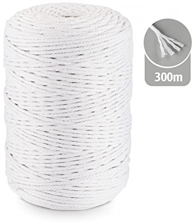 Makramee Garn Weiß, Homewit Macrame Cord 3mm x 300m und Makramee Baumwollgarn, Baumwollkordel für Blumenampel Makramee Wandbehang und Hängepflanze Pflanze Aufhänger, Weben Dekoration