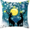 Lieson Kissenbezüge Weihnachtsmotiv, Sofakissen Bezug Deko Kissenhüllen 40 x 40 Schwarz Blau Gelb Mond mit Zwei Hirschen, Polyester