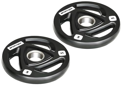 SPORTNOW Two 5kg Olympic Weight Plates, Tri-Grip Rubber-Coated Barbell Weights, with 5cm Holes, for Home, Gym, Lifting, Strength Training