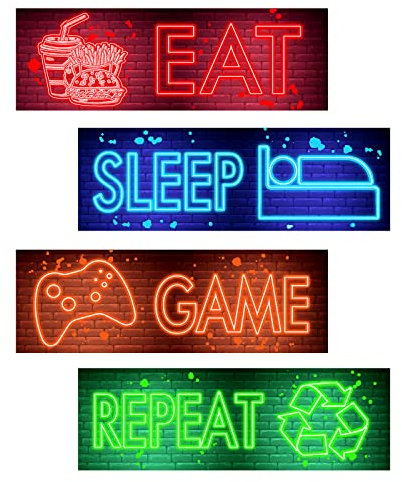 Neon Video Game Wall Decal Gaming Wall Sticker Decor Boy Gamer Wall Stickers Game Wall Decor for Boys Room Video Game Wall Art Gaming Pictures for Wall Playroom Decor