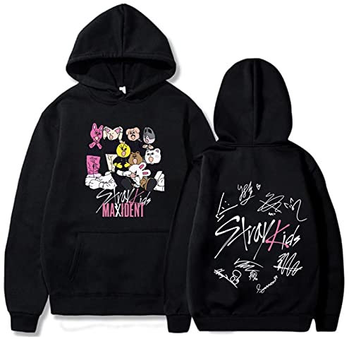 Kpop Straykids Maxident Merch Hoodie Mini Album SKZ CASE 143 Felix Jisung Minho Kapuzenpullover Unisex Pullover Top, C-schwarz, XX-Large