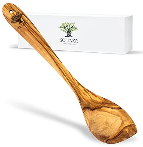SOLTAKO Olivenholz Kochlöffel 30 cm, Holzkochlöffel aus hochwertigem Oliven Holz