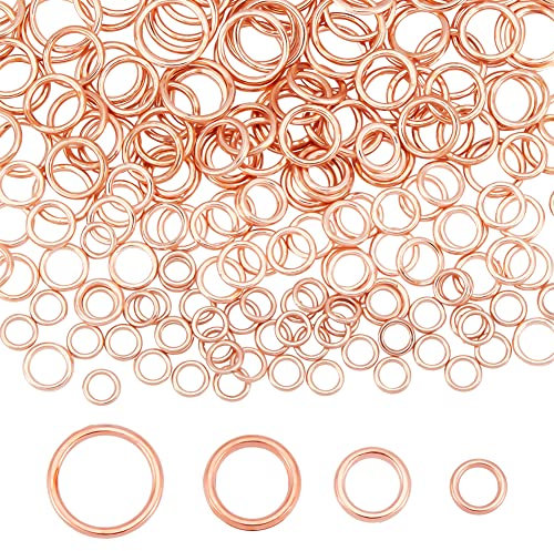 PandaHall 200 Stück Geschlossene Biegeringe 4 Größen Messing-Biegeringe Rotgold Geschlossene O-Ringe O-Ring-Anschlüsse Für Schlüsselanhänger Choker Ohrring Halsketten Armband Schmuckherstellung