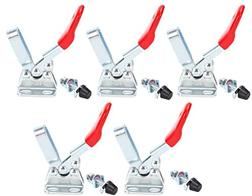 5PCS Hold Down Toggle Clamps, 60lbs/ 27kg Holding Capacity, Quick Release Horizontal Clamps Antislip Push Pull Clamp with Rubber Pressure Tip for Woodworking Jigs and Fixtures, Welding, Drill Press