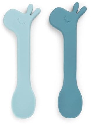 Done by Deer Lalee Lot de 2 cuillères en silicone Bleu – Cuillères d'apprentissage pour bébé – Cuillères d'apprentissage en 100 % silicone de qualité alimentaire