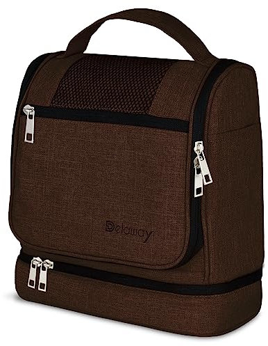 DELAWAY XXL Kulturbeutel zum Aufhängen [Design 2025] Große Kulturtasche für Damen, Herren mit Kofferhalterung und separatem Nassfach - Waschtasche für Männer & Frauen (Braun Neu)