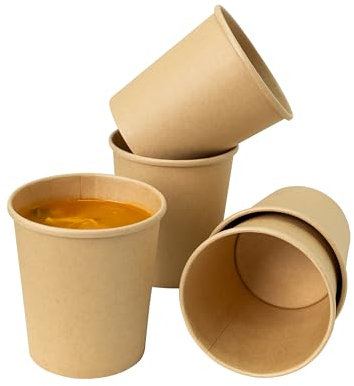 ECOPICNIC Gobelet à Glace Jetable 750 ml | Lot de 50 Pièces Bol à Soupe, Vaisselle en Carton Kraft pour Aliments, Pot pour Desserts, Salades, Apéritifs