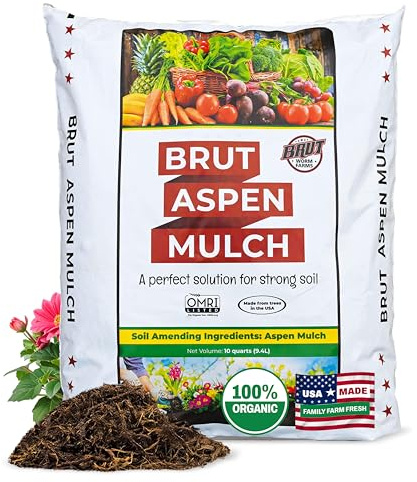 Brut Organic Aspen Mulch 10 QT – Natural Moisture Retainer & Root Protector – Odor-Free, Nutrient-Rich Bark Mulch for Landscaping, Garden Beds & Potted Plants