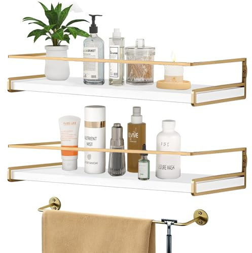 TSASWEET Etagère flottante en inox planche de pin 2 étagères, 1 porte-serviettes pour Petites plantes, tableaux