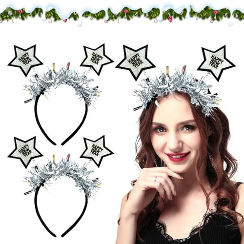 Silvester Haarreif, 2 Stück Happy New Year Haarreifen, 2025 Stirnband Kopfschmuck Haarreifen Silvester, Silvester Deko 2025, Party Haarreif, Kinder Erwachsene Silvester Party Haarschmuck Zubehör