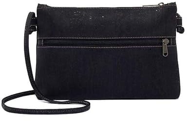Vegane Clutch/Handtasche - Schwarze Pochette aus Natur-Kork mit Schultergurt | Kleine Umhängetasche mit zusätzlicher Reißverschlusstasche & Innenfächern | Nachhaltige Schultertasche