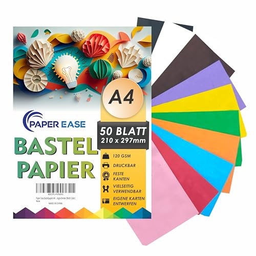 Paper Ease Bastelpapier A4 260g - 21 x 29,7 cm, 50er-Pack – Kartonpapier Natur im exakten DIN-Format - Perfekt zum Malen, Drucken, Basteln & für Hochzeitsgeschenke im Vintage-Stil