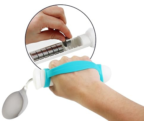 KMINA - Cuillère Ergonomique Adulte avec Poignée (Angle et Poids Réglables), Adaptée, Personne Âgée, Handicap