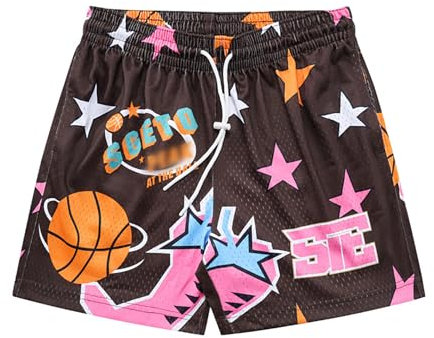 DIOTSR Basketball-Shorts für Herren, mit Kordelzug, Laufen, Workout, Sommer, coole Freizeit-Shorts, 01 Sternkaffee, XL