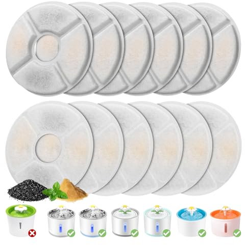 12 Pièces Filtres de Remplacement pour Fleur 2L-2,5L Fontaine a Eau Chat, Feriva Filtres pour Fontaine Eau Chat, Triple Action Filtre de Fontaine pour Animaux de Compagnie(12.7cm Diamètre)