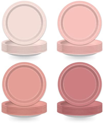Tewess 48PCS Dusty Pink Paper Plates Party Decorations 9 inch Vintage Gradient Pink Round Paper Plates Plates Bridal Baby Shower Party Plates for Birthday Wedding Party Supplies 4 Colors