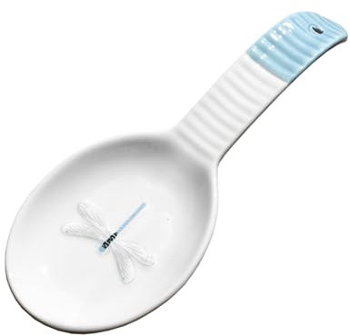 Pastel Blue & White Ceramic Spoon Rest Dragonfly Kitchen Utensil Teabag Tidy