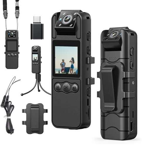BOBLOV A26 Mini Body Camera with Rotation Lens, Tripod, 1080P Small Body Cams with Night Vision, 6 Hrs Video Recording, Personal Body Worn Camera for Service, Delivery Recording, Collect Evidence
