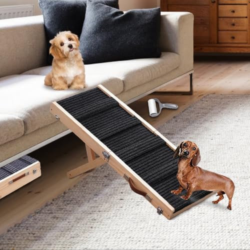 Aitakatta Dog Ramp for Bed, Adjustable Portable Folding Pet Ramp, 32 Long Wooden Pet Ramp with Non-Slip Traction Mat for Small Dogs, Dog Climbing Ladder for Sofa, Bed, Couch,Car(LGPT3,Black)