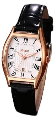 Silverora Montres pour femmes rectangulaires montres femmes : date calendrier petit tonneau mouvement à quartz analogique montres bracelet en cuir PU montre avec chiffres romains cadeaux pour femmes
