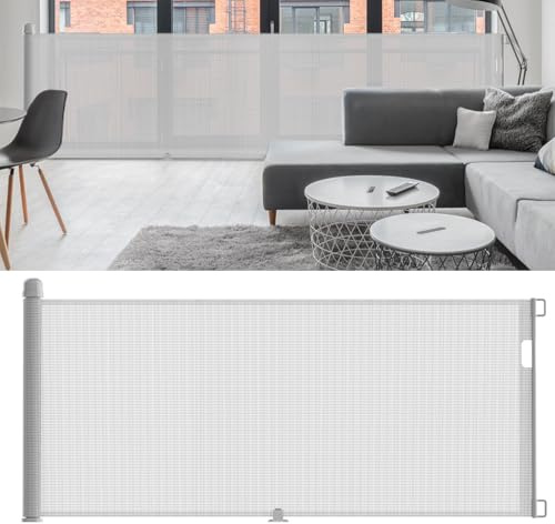 YUENFONG Treppenschutzgitter Ausziehbar Türschutzgitter, 0-300 cm Absperrgitter Schutzgitter Baby Kindergitter, Treppenschutz Treppenschutzrollo Türgitter Einziehbares Tür, Grau
