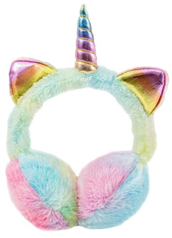 Girls Furry Ear Muffs Adjustable Winter Cat Ears Ear Warmers Cartoon Thermal Ear Cover Headwear Colorful Plush Outdoor Activities Earflap Windproof Ski Ear Protector for Kids Xmas Birthday Gift