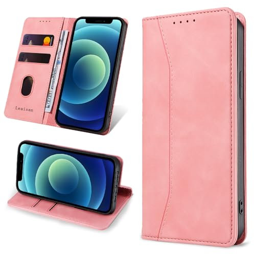 Leaisan Handyhülle für iPhone 12 Mini Hülle Premium Leder Flip Klappbare Stoßfeste Magnetische [Standfunktion] [Kartenfächern] Schutzhülle für iPhone 12 Mini Tasche - Rose Gold