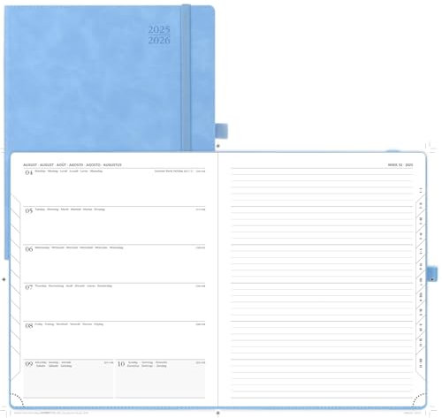 POPRUN Kalender 2025 2026 Buchkalender Notizbuch (Aug.2025-Dez.2026), ca. A4 (26,5 x 21,5 cm), Terminplaner, Wochenplaner Softcover mit PU-Leder, Zertifiziertem Papier - Cyanblau