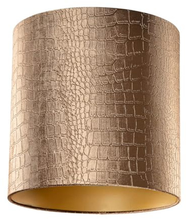 QAZQA Klassisch I Antik Baumwolle Samtlampenschirm Krokodil-Design mit Gold I Messingener Innenseite 40I40I40, Zylinder Geeignet für Hängelampe
