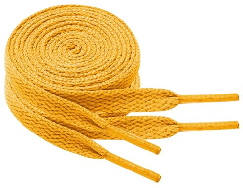 Chic Defend 2 Paar Flach Schnürsenkel 8 mm Breite Ersatz Schuhbänder Flat Sneaker Shoelace für Sportschuhe Turnschuhe Laufschuhe Shoelaces für Herren & Damen 60-180cm, Gold, 60 cm - 2 Paar