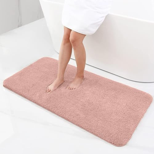smiry Thick Premium Microfiber Bath Mat 60 x 120 cm Bathroom Mat Pink | Non-slip Absorbent Plush Bath Rug Soaks Water Fast, Machine Washable & Non-shedding, Durable for Bathroom, Sink, Laundry