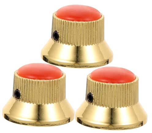 3 Stück Gewölbte Metallknöpfe für E-gitarre und Bass, 20mm | Rot und Gold, 6mm Innendurchmesser, Glockenhut Design, für Reparatur und Austausch